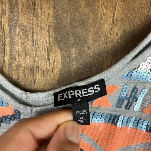Express Womens Dress Gray Multi Aztec Sequin Spaghetti Strap High Low Stretch M - Picture 4 of 9